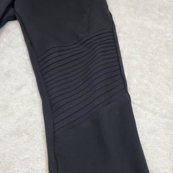 Zara Basic Black‎ Elastic Moto Straight Leg Knee Patches Leggings Pants Women L - Picture 3 of 8